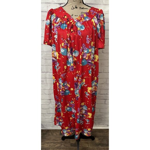 Anthony Richard’s Size Large Red Floral Mumu House Coat Mrs Roper Loungewear - Picture 1 of 9